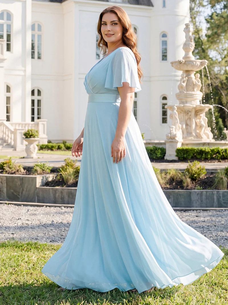 ever MONICA|Robe de soirée en mousseline fluide à manches volantées