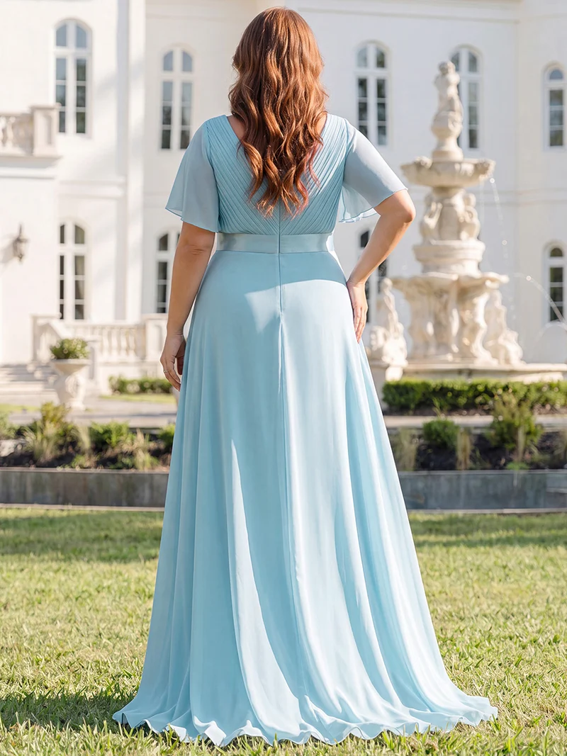 ever MONICA|Robe de soirée en mousseline fluide à manches volantées