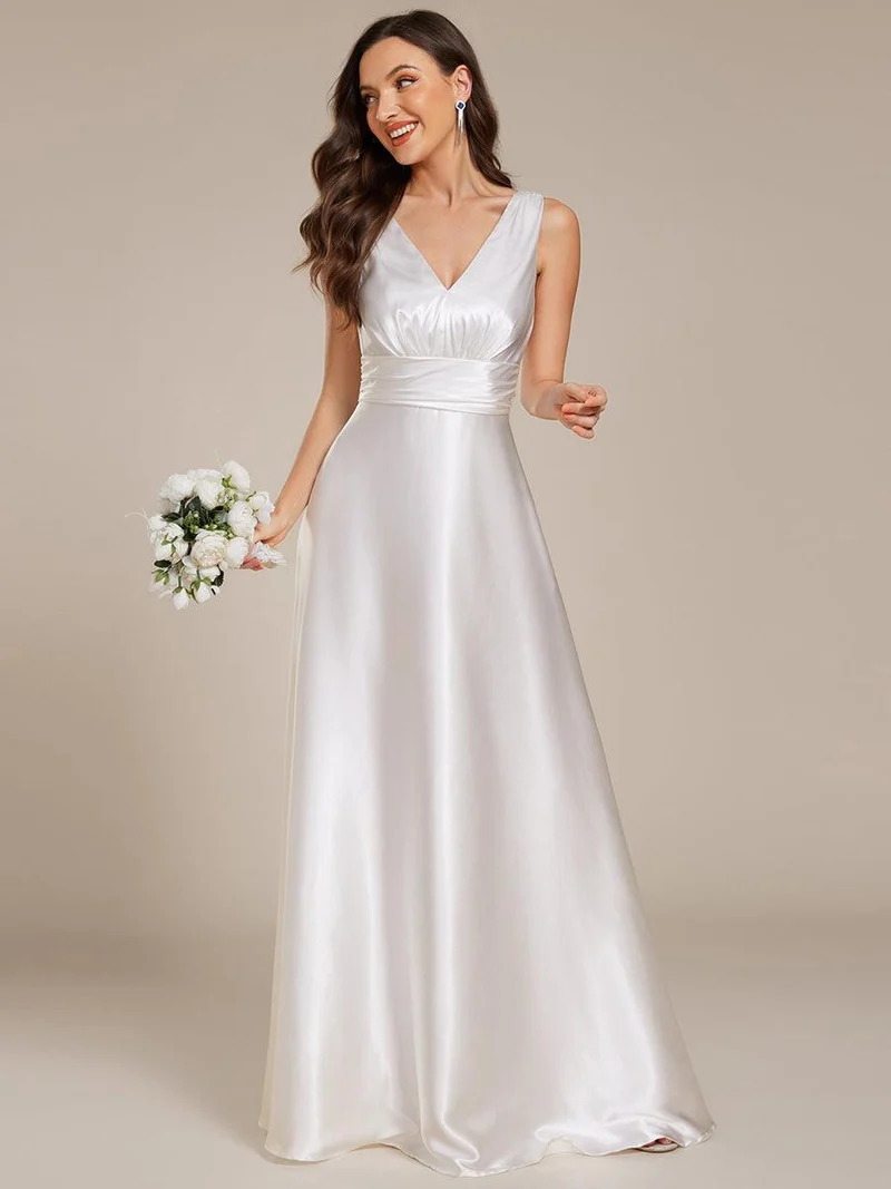 ever INDY|Robe de mariée en satin sans manches à col en V