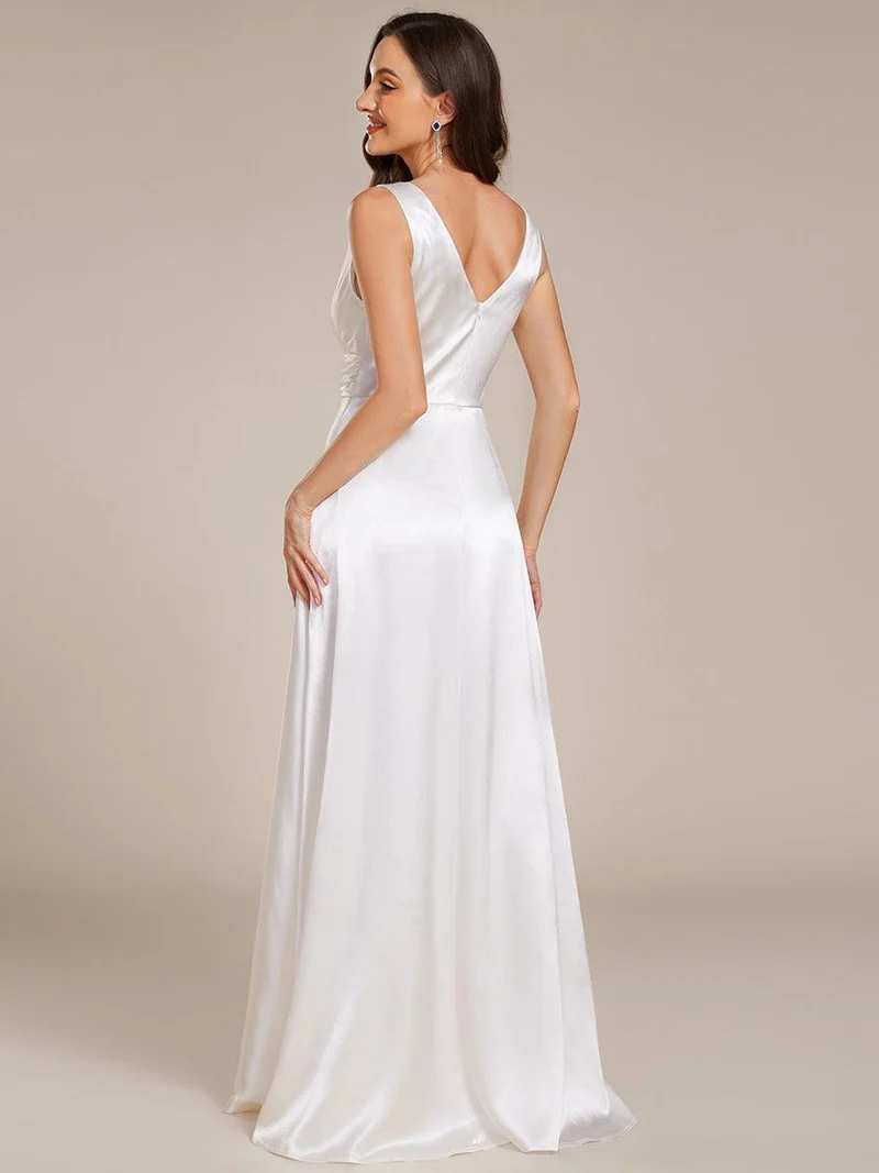 ever INDY|Robe de mariée en satin sans manches à col en V