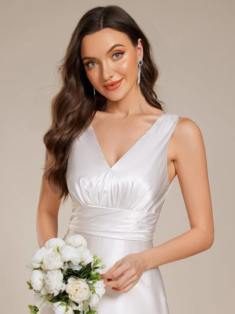 ever INDY|Robe de mariée en satin sans manches à col en V