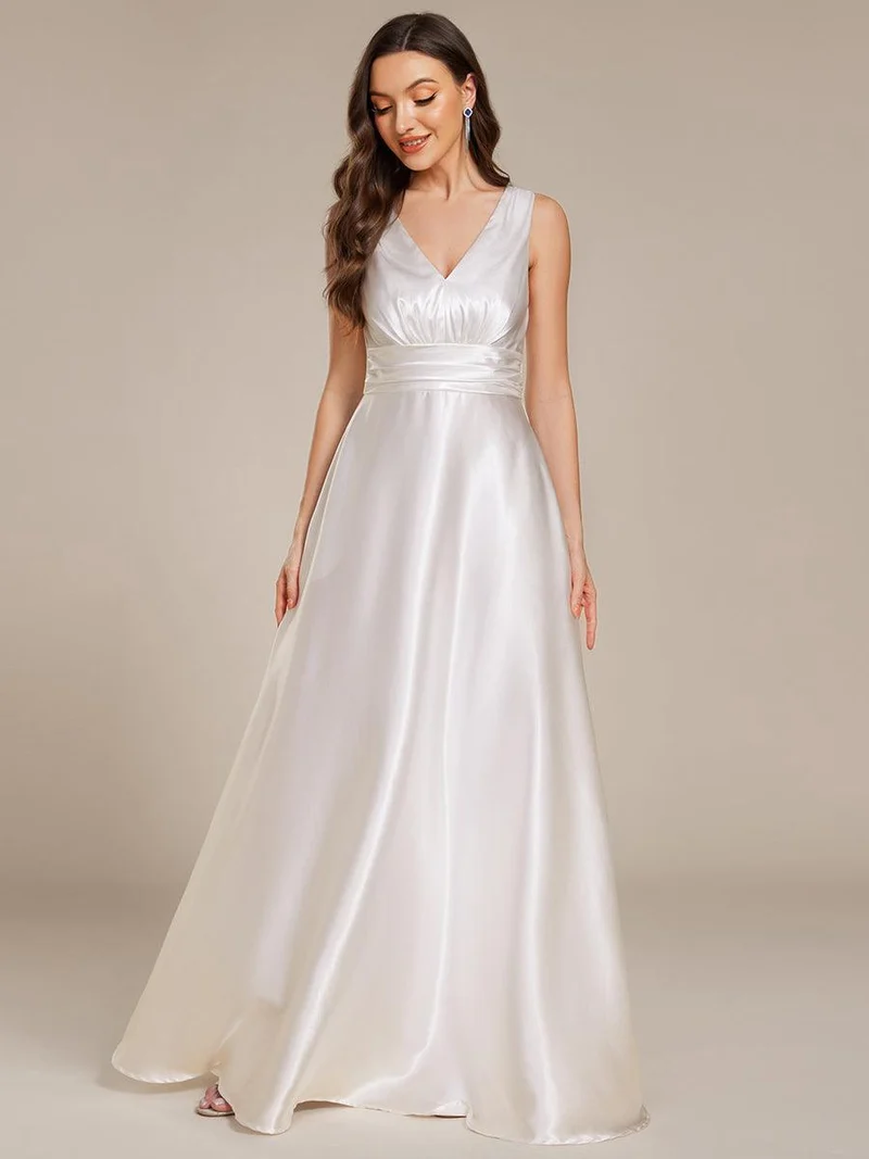 ever INDY|Robe de mariée en satin sans manches à col en V