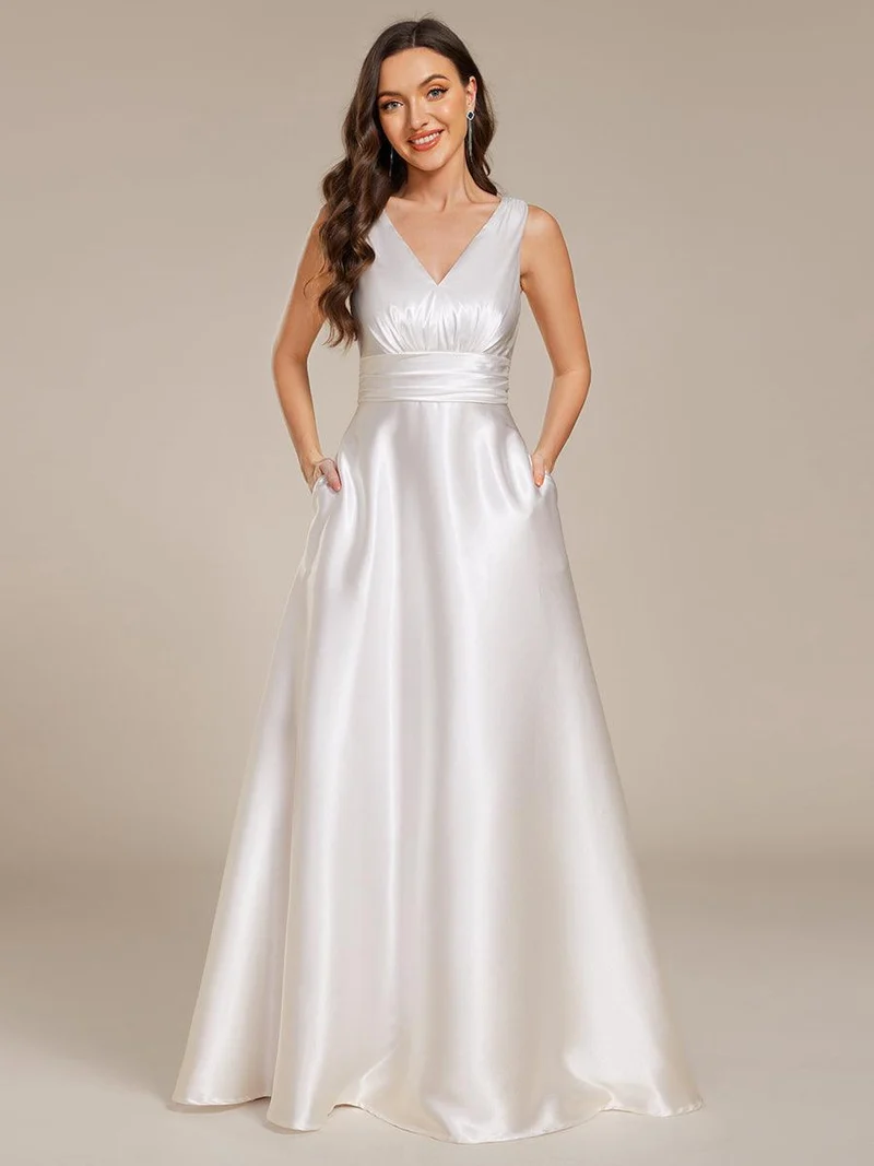 ever INDY|Robe de mariée en satin sans manches à col en V