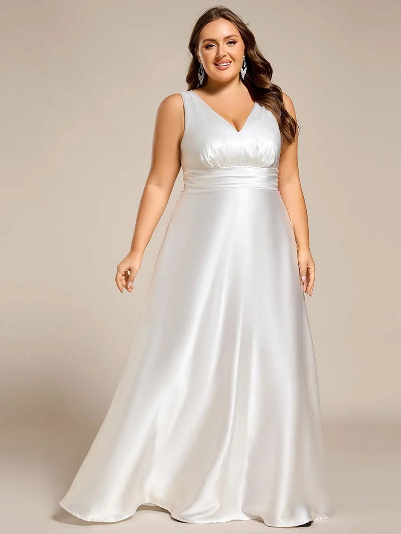 ever INDY|Robe de mariée en satin sans manches à col en V