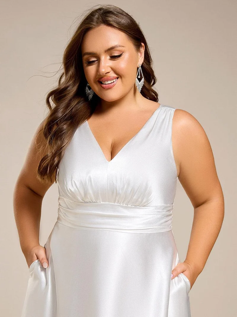 ever INDY|Robe de mariée en satin sans manches à col en V