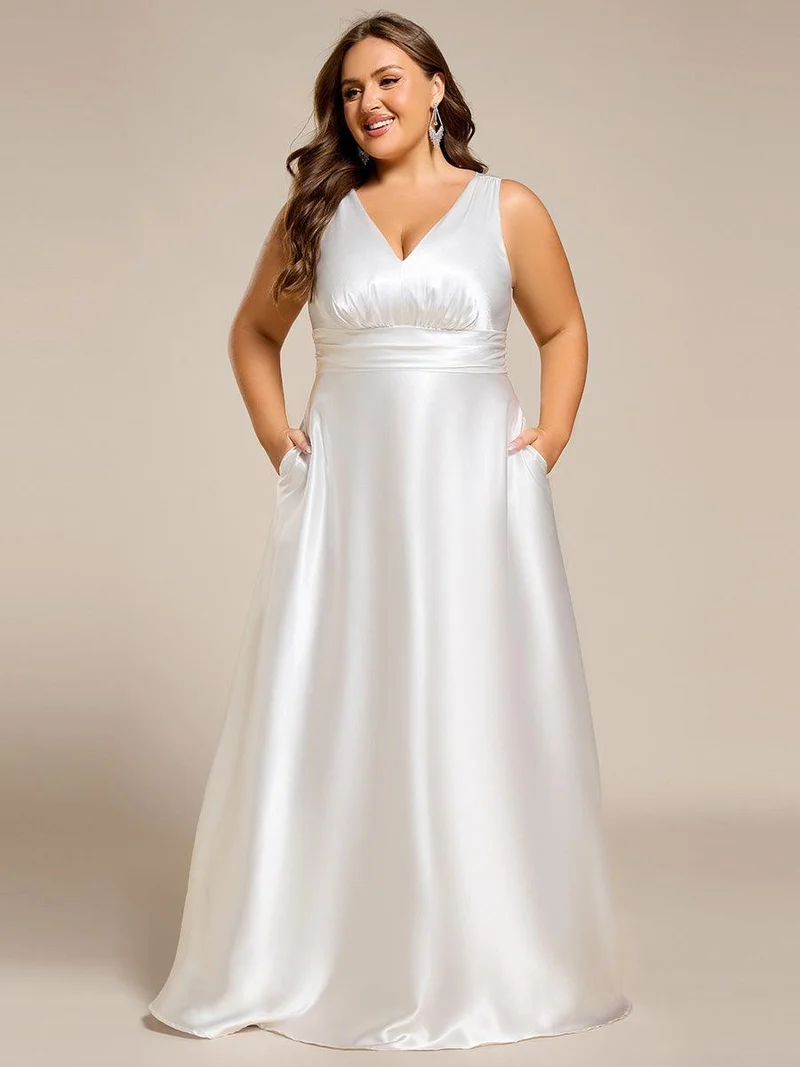 ever INDY|Robe de mariée en satin sans manches à col en V