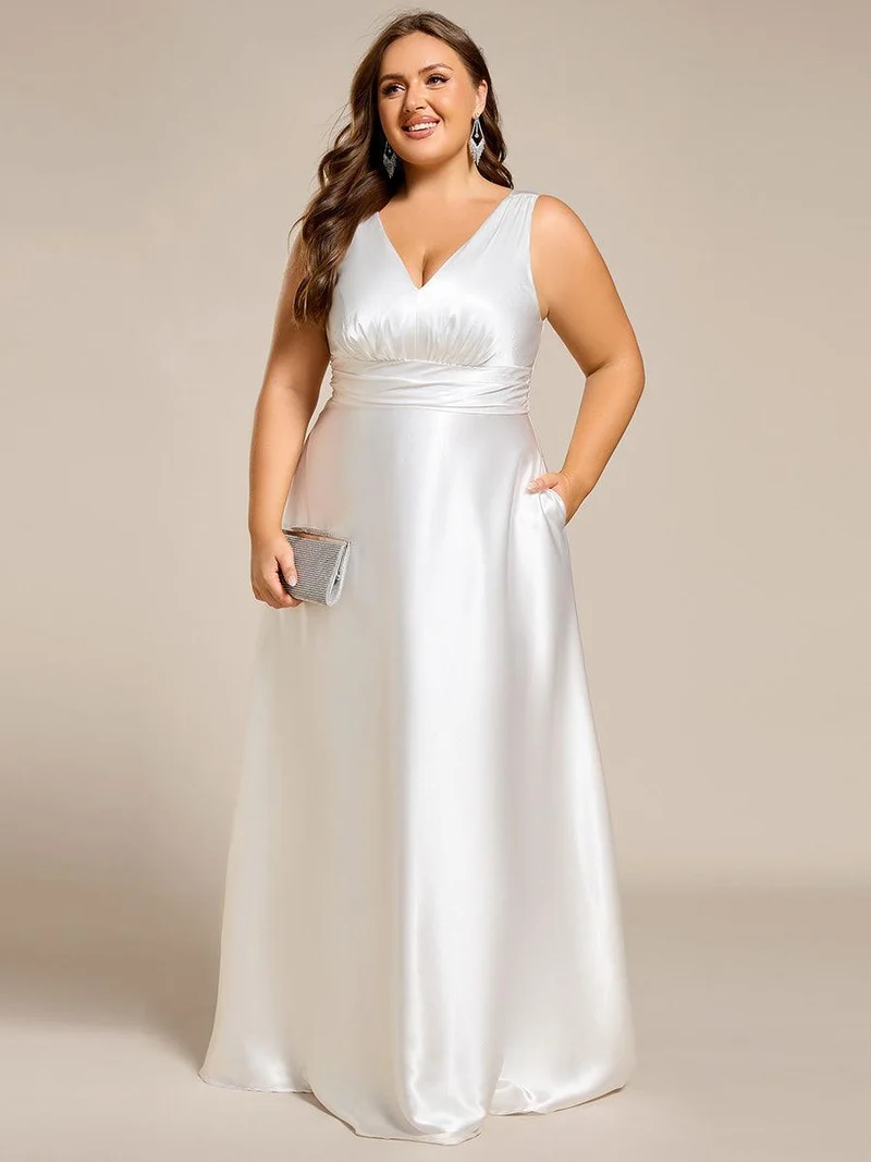 ever INDY|Robe de mariée en satin sans manches à col en V
