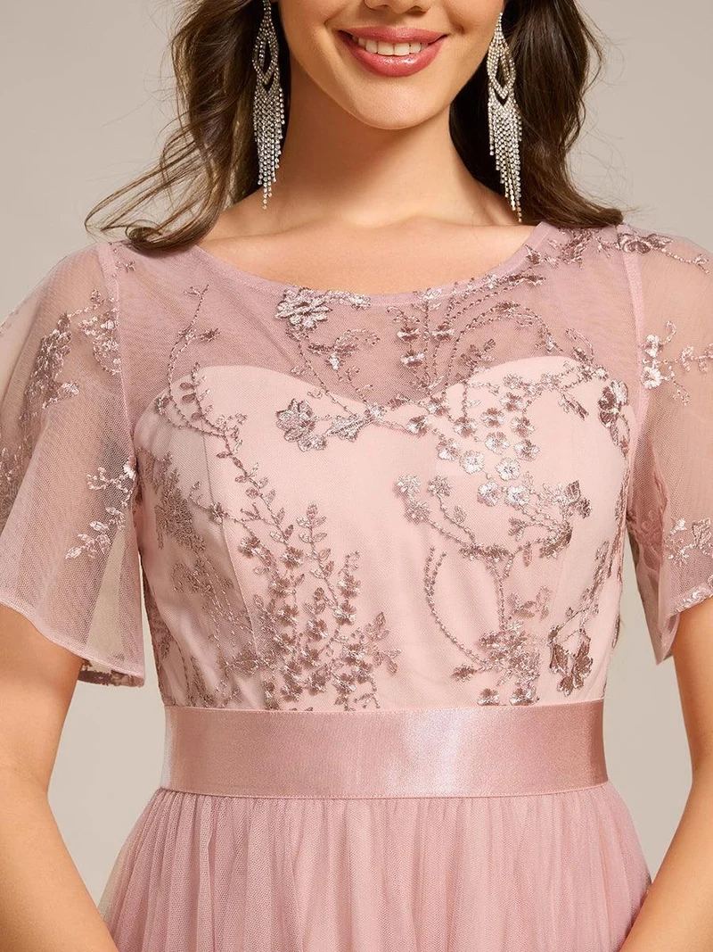 ever MARA|Robe de demoiselle d'honneur junior en tulle embelli avec manches transparentes