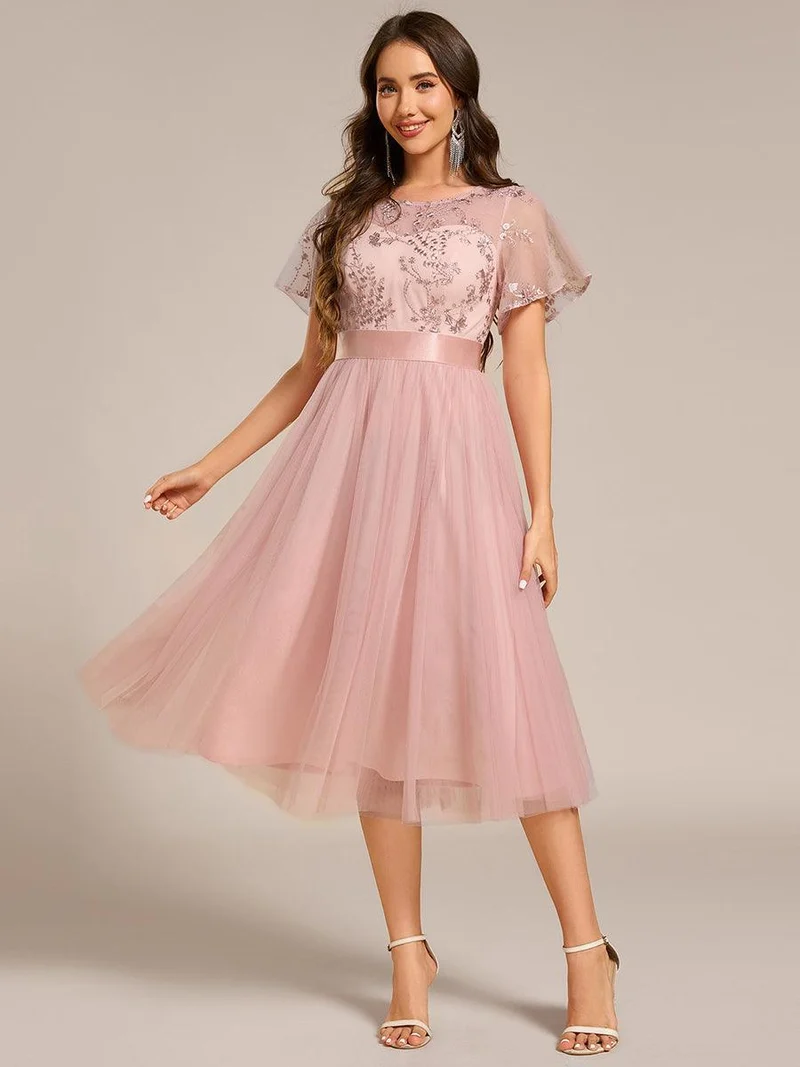ever MARA|Robe de demoiselle d'honneur junior en tulle embelli avec manches transparentes