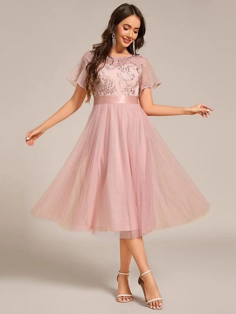 ever MARA|Robe de demoiselle d'honneur junior en tulle embelli avec manches transparentes