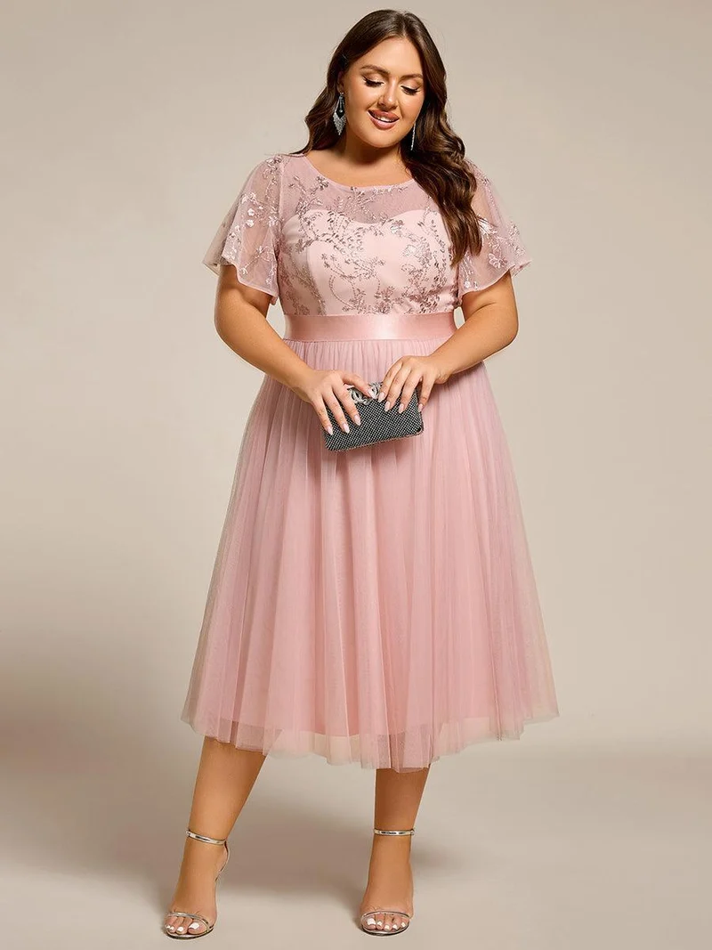 ever MARA|Robe de demoiselle d'honneur junior en tulle embelli avec manches transparentes