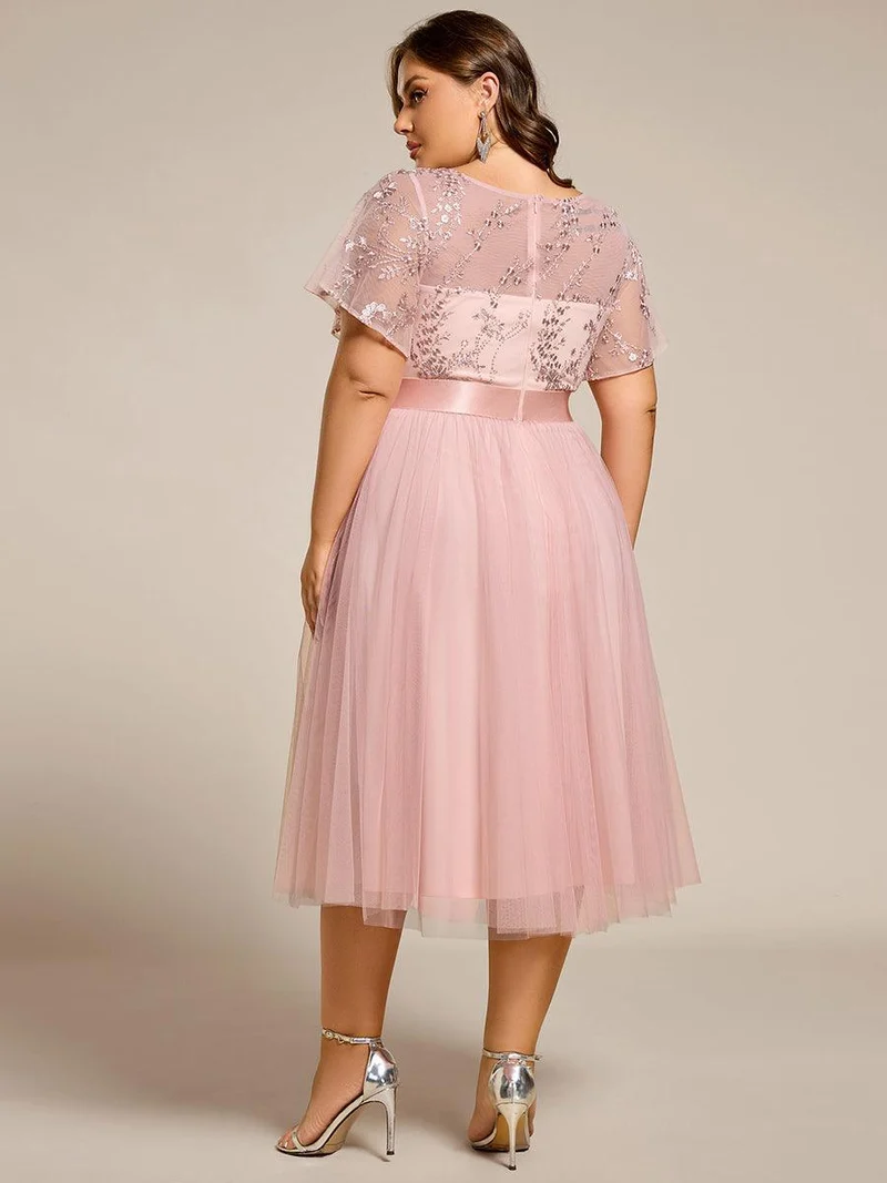 ever MARA|Robe de demoiselle d'honneur junior en tulle embelli avec manches transparentes