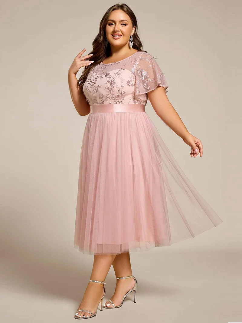 ever MARA|Robe de demoiselle d'honneur junior en tulle embelli avec manches transparentes