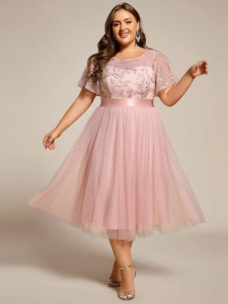 ever MARA|Robe de demoiselle d'honneur junior en tulle embelli avec manches transparentes