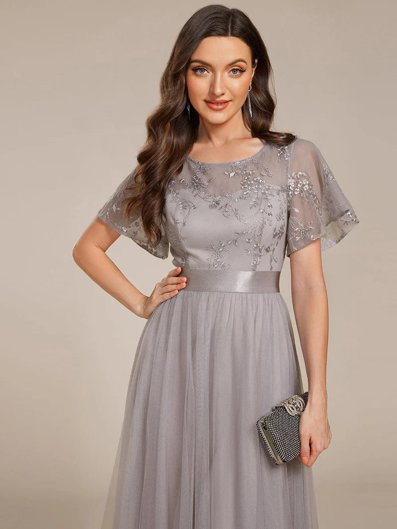 ever MARA|Robe de demoiselle d'honneur junior en tulle embelli avec manches transparentes