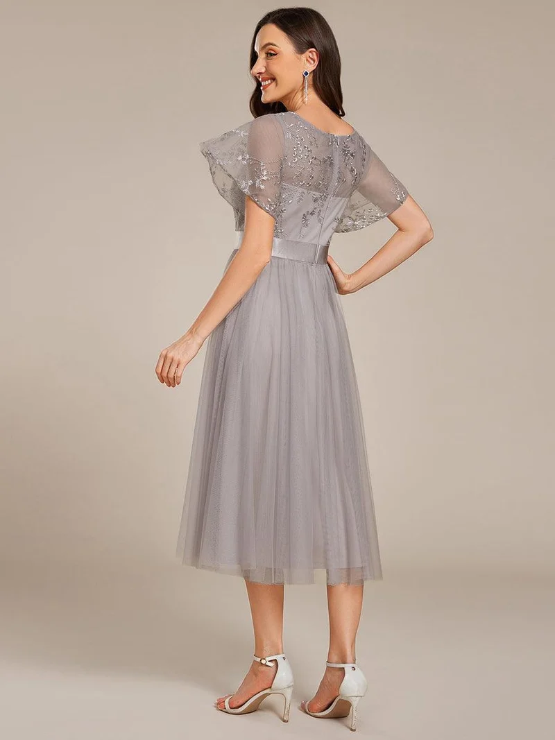 ever MARA|Robe de demoiselle d'honneur junior en tulle embelli avec manches transparentes