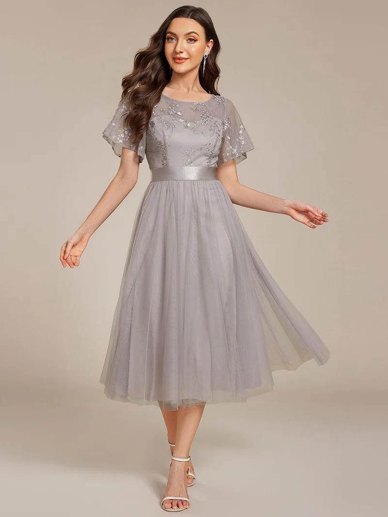 ever MARA|Robe de demoiselle d'honneur junior en tulle embelli avec manches transparentes