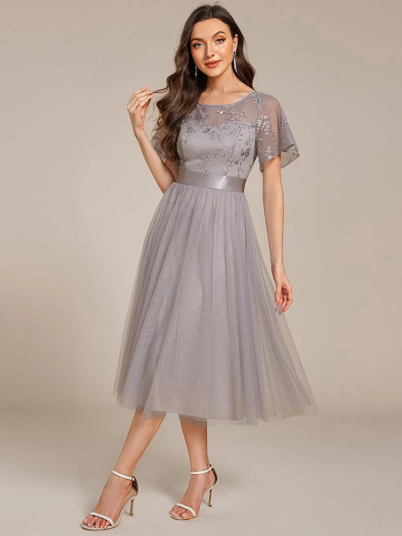 ever MARA|Robe de demoiselle d'honneur junior en tulle embelli avec manches transparentes