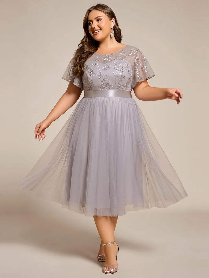 ever MARA|Robe de demoiselle d'honneur junior en tulle embelli avec manches transparentes