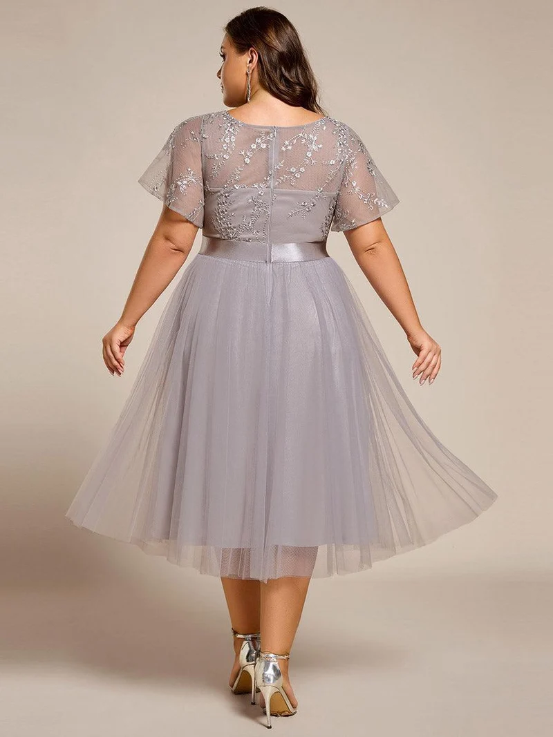 ever MARA|Robe de demoiselle d'honneur junior en tulle embelli avec manches transparentes