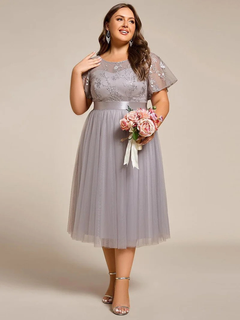 ever MARA|Robe de demoiselle d'honneur junior en tulle embelli avec manches transparentes