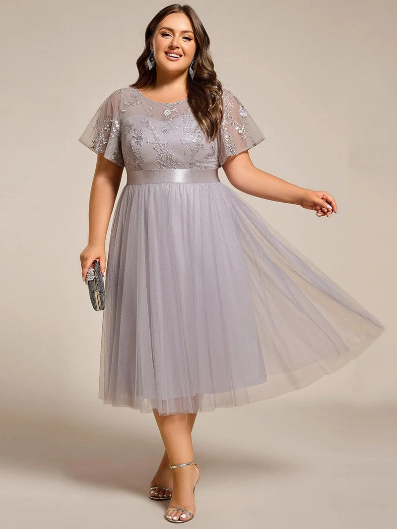 ever MARA|Robe de demoiselle d'honneur junior en tulle embelli avec manches transparentes