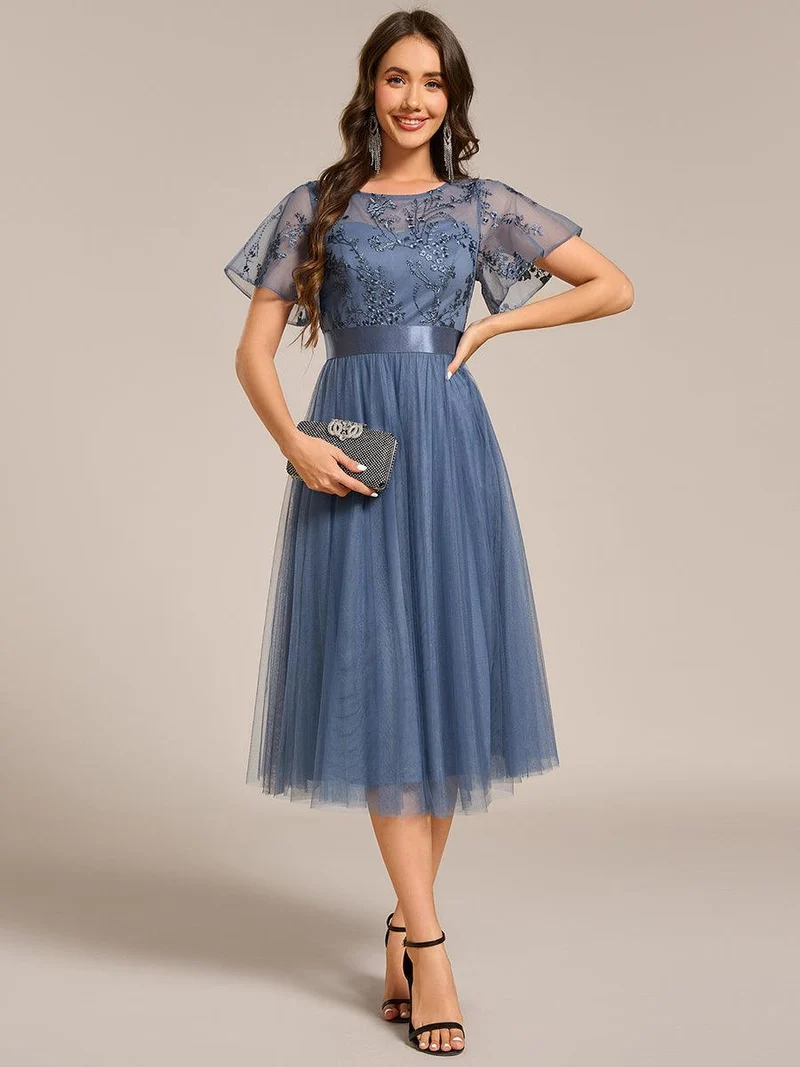 ever MARA|Robe de demoiselle d'honneur junior en tulle embelli avec manches transparentes