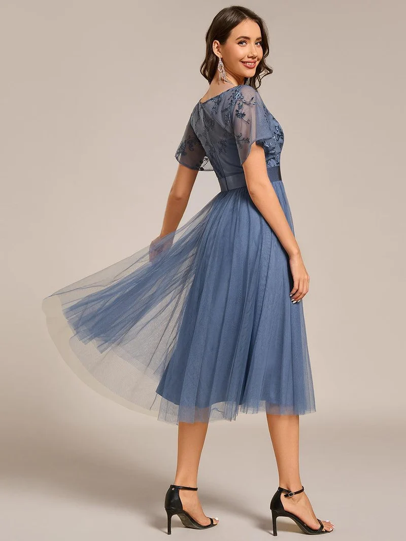 ever MARA|Robe de demoiselle d'honneur junior en tulle embelli avec manches transparentes
