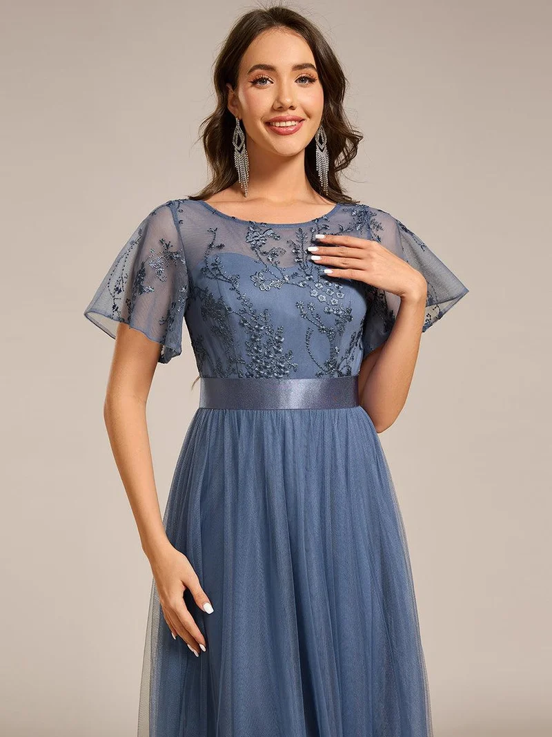 ever MARA|Robe de demoiselle d'honneur junior en tulle embelli avec manches transparentes