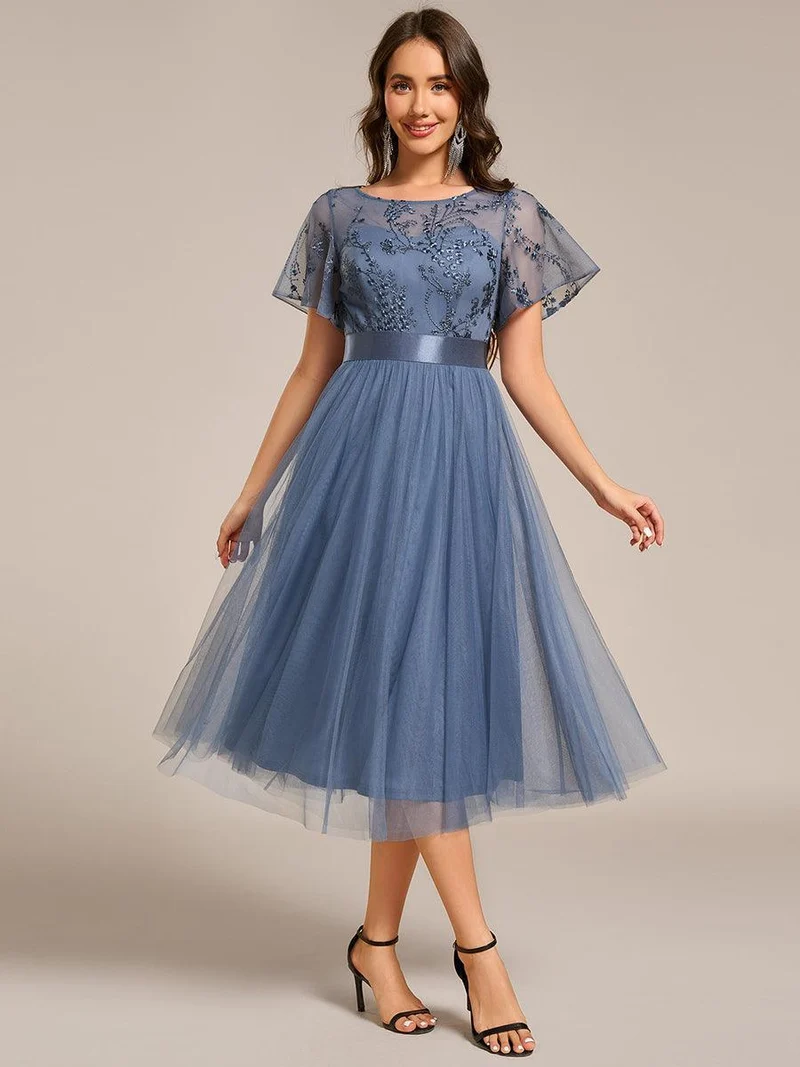 ever MARA|Robe de demoiselle d'honneur junior en tulle embelli avec manches transparentes