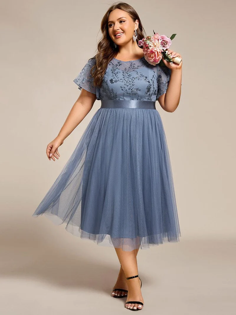 ever MARA|Robe de demoiselle d'honneur junior en tulle embelli avec manches transparentes