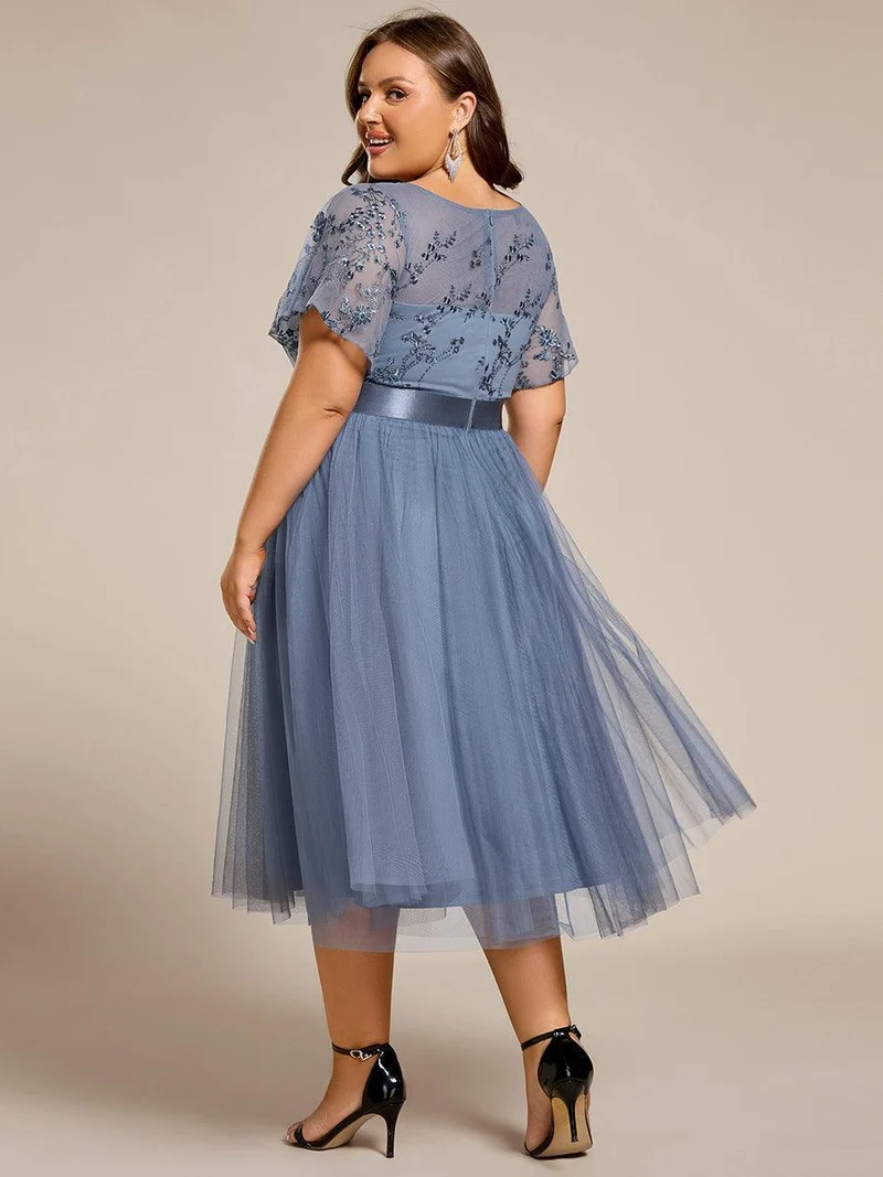 ever MARA|Robe de demoiselle d'honneur junior en tulle embelli avec manches transparentes