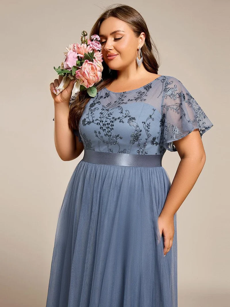 ever MARA|Robe de demoiselle d'honneur junior en tulle embelli avec manches transparentes