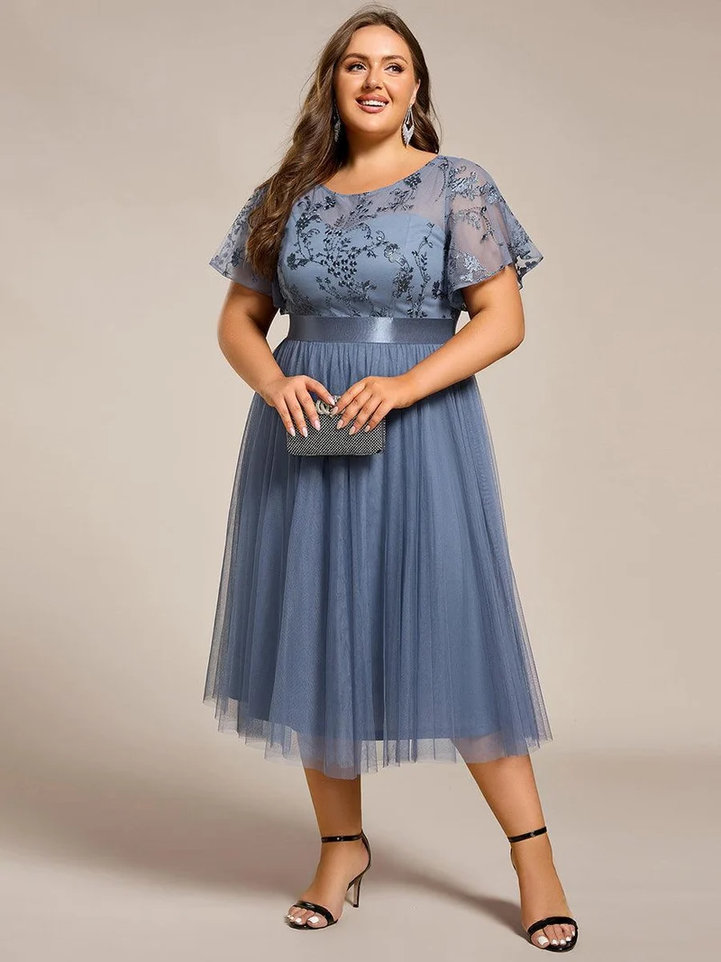 ever MARA|Robe de demoiselle d'honneur junior en tulle embelli avec manches transparentes