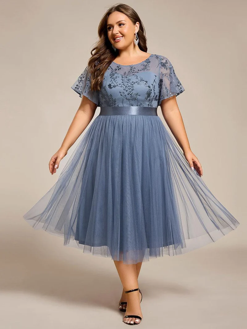 ever MARA|Robe de demoiselle d'honneur junior en tulle embelli avec manches transparentes