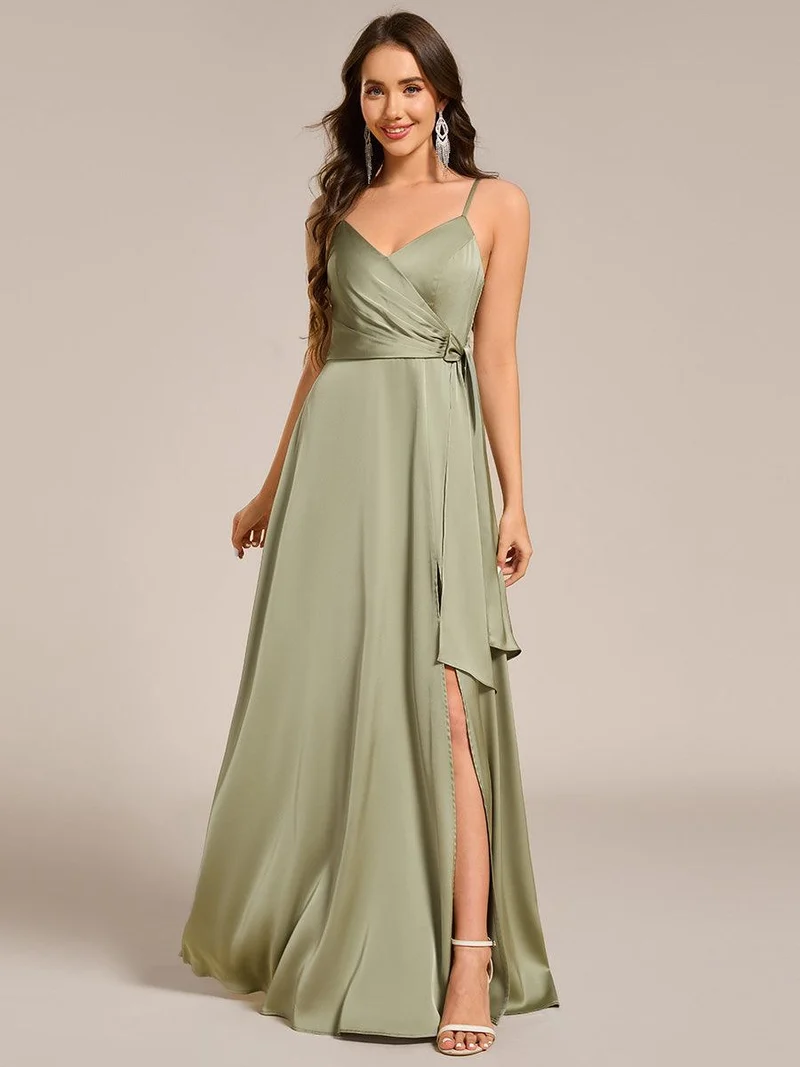 ever IYLA|Robe de demoiselle d'honneur fendue en satin à bretelles