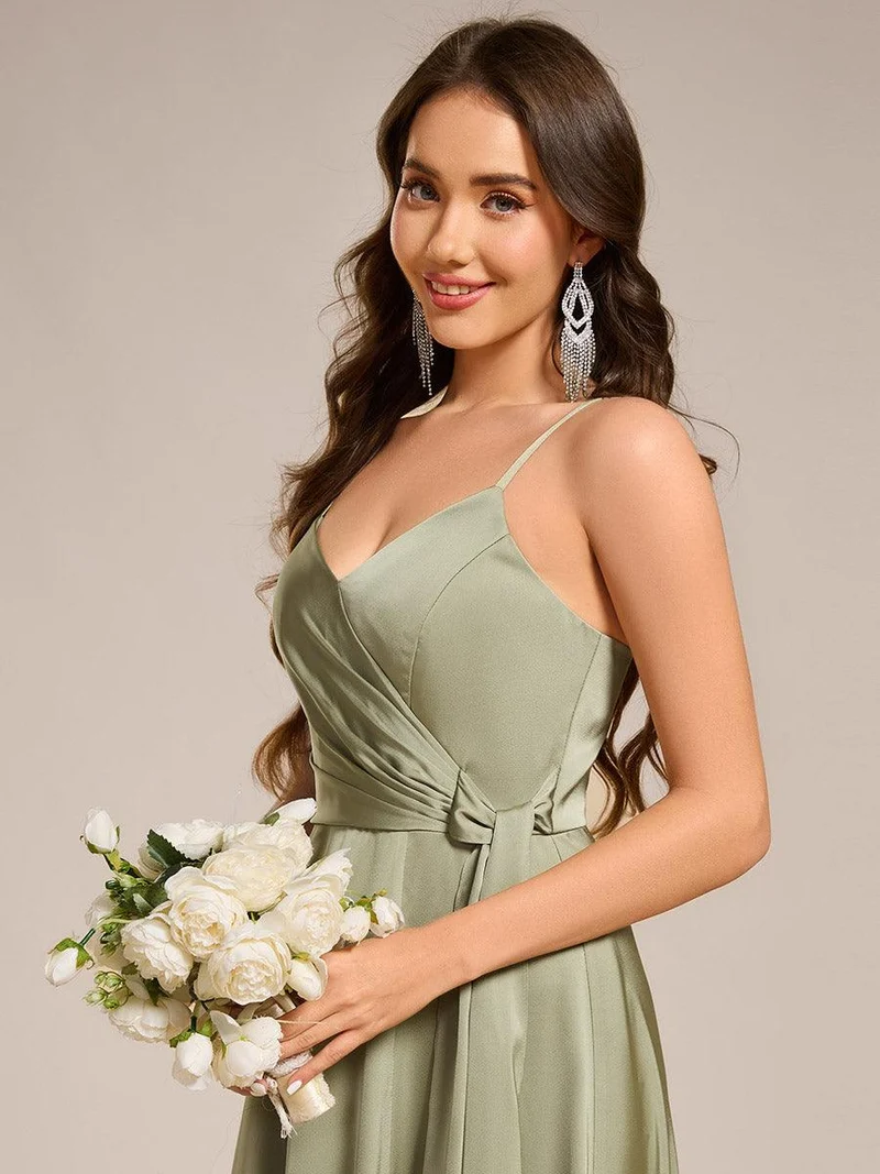 ever IYLA|Robe de demoiselle d'honneur fendue en satin à bretelles