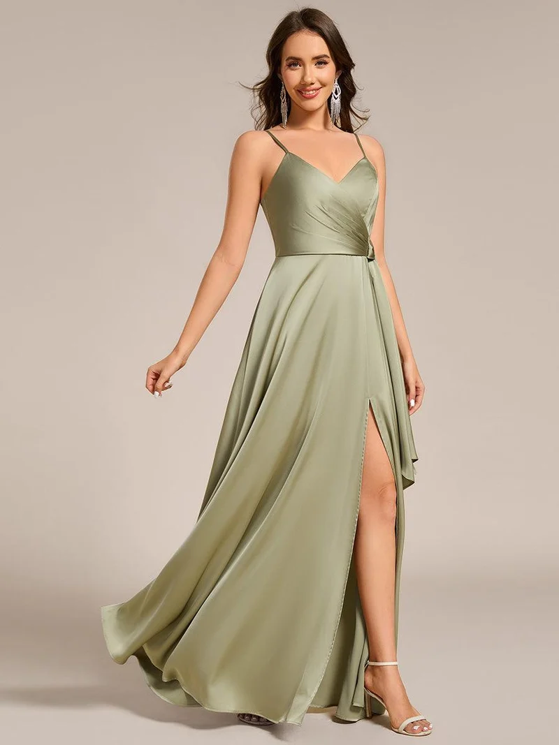 ever IYLA|Robe de demoiselle d'honneur fendue en satin à bretelles
