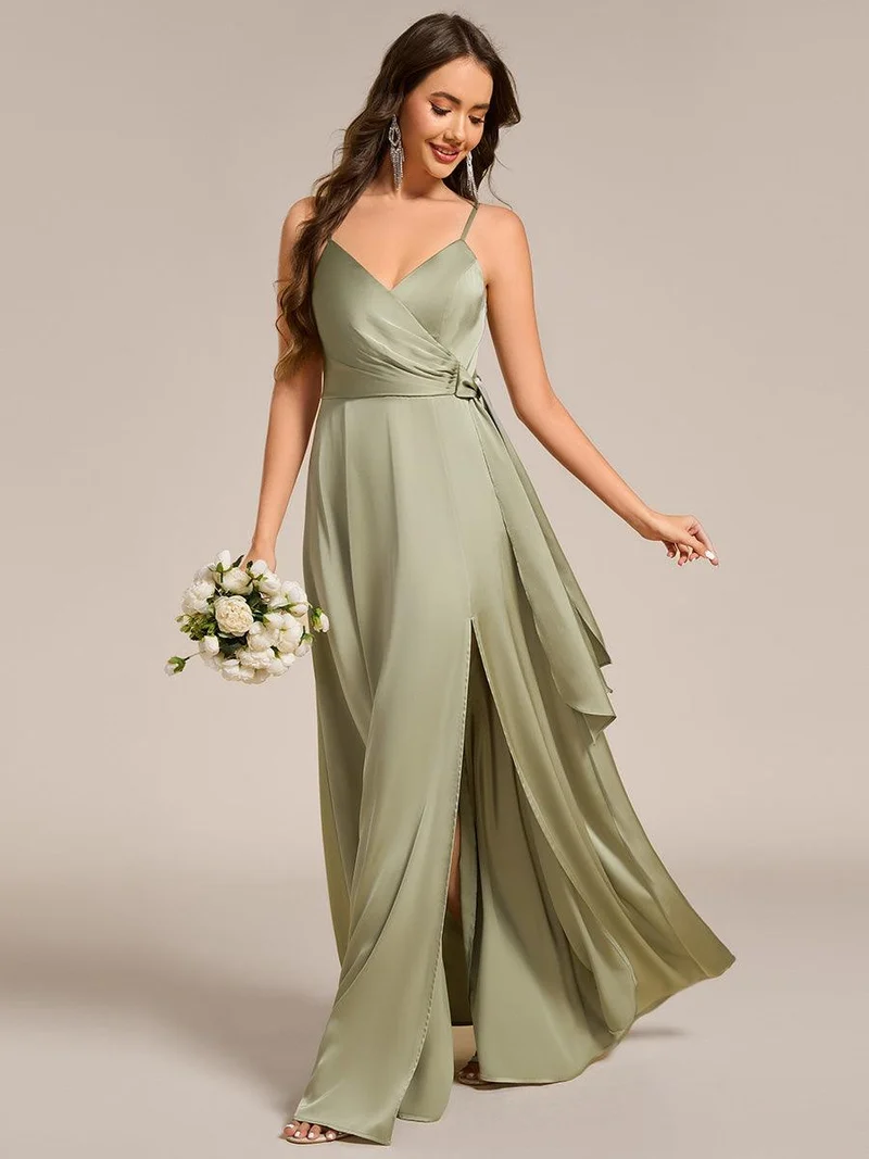 ever IYLA|Robe de demoiselle d'honneur fendue en satin à bretelles