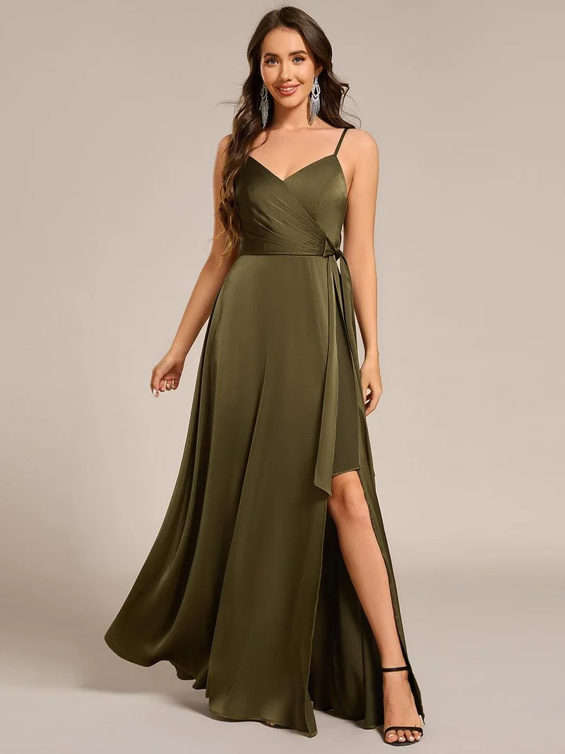 ever IYLA|Robe de demoiselle d'honneur fendue en satin à bretelles
