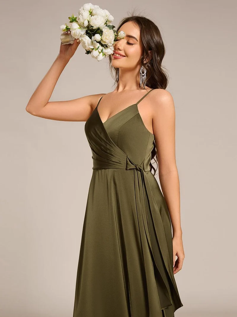 ever IYLA|Robe de demoiselle d'honneur fendue en satin à bretelles