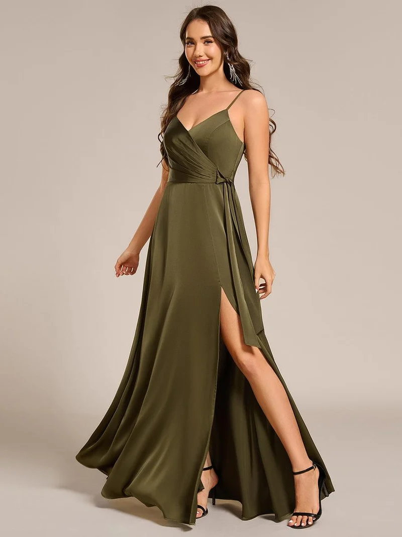 ever IYLA|Robe de demoiselle d'honneur fendue en satin à bretelles