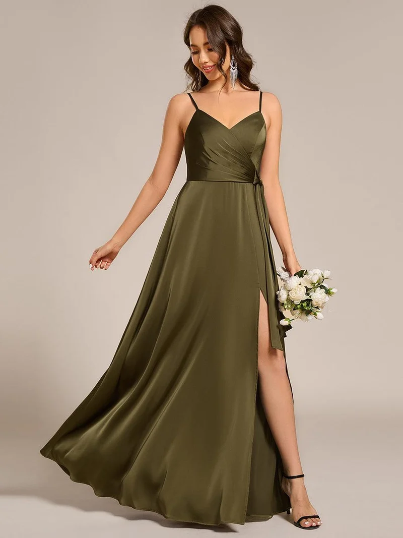 ever IYLA|Robe de demoiselle d'honneur fendue en satin à bretelles
