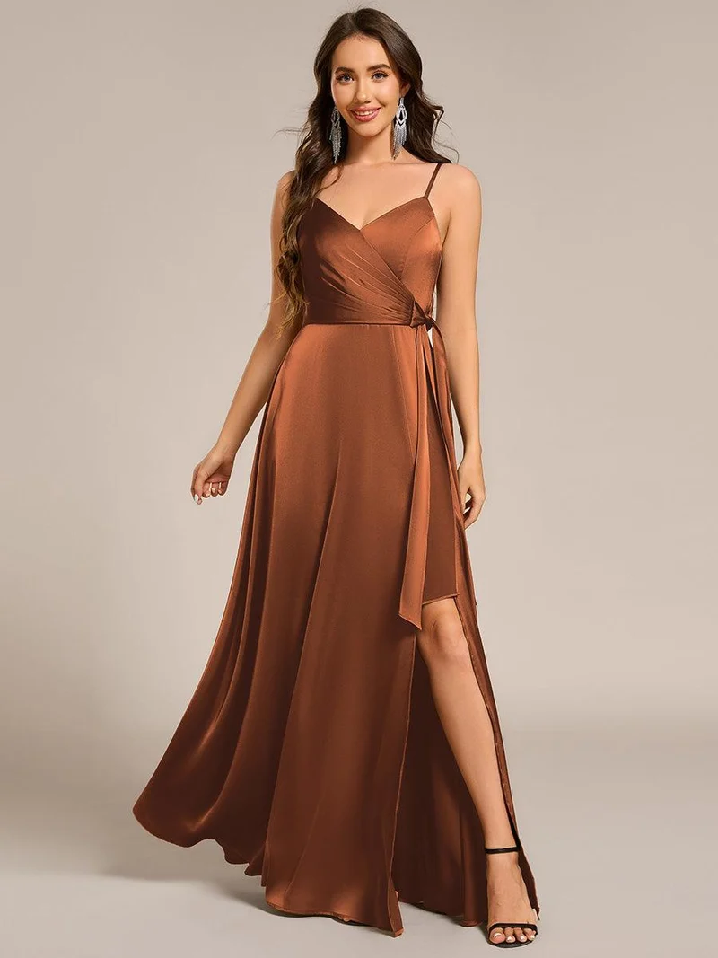 ever IYLA|Robe de demoiselle d'honneur fendue en satin à bretelles