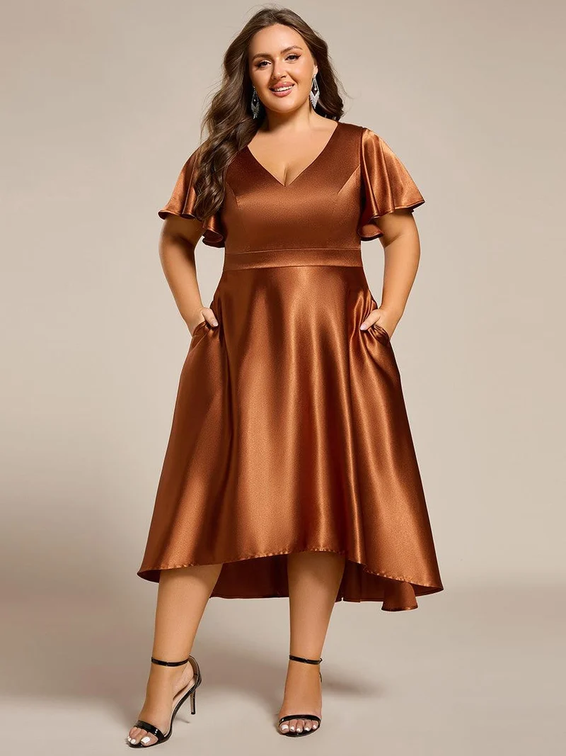 ever SCARLEN|Robe d'invitée mi-longue en satin à ourlet haut-bas