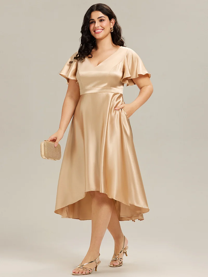 ever SCARLEN|Robe d'invitée mi-longue en satin à ourlet haut-bas