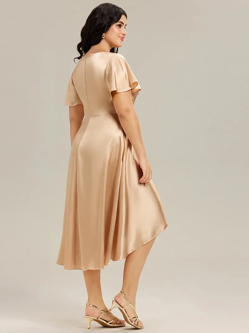 ever SCARLEN|Robe d'invitée mi-longue en satin à ourlet haut-bas