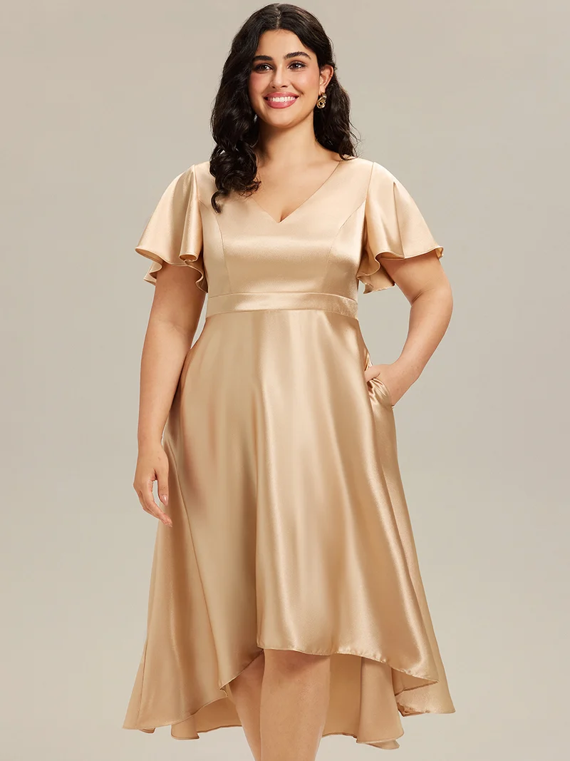 ever SCARLEN|Robe d'invitée mi-longue en satin à ourlet haut-bas