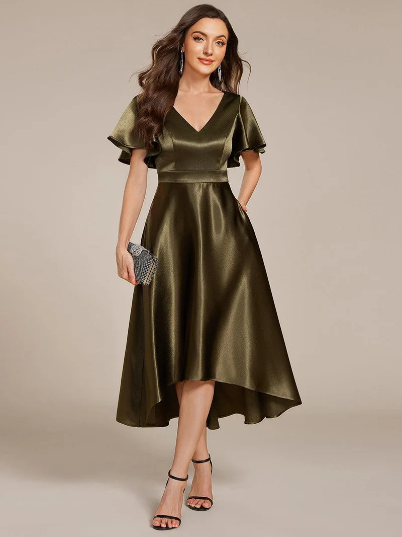 ever SCARLEN|Robe d'invitée mi-longue en satin à ourlet haut-bas