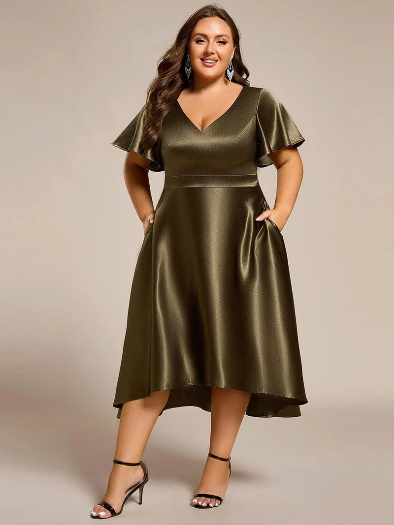 ever SCARLEN|Robe d'invitée mi-longue en satin à ourlet haut-bas